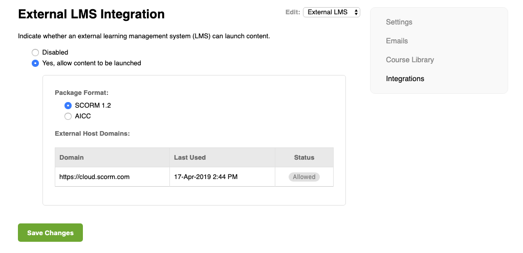 External LMS Integration